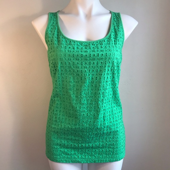 New York & Company Lime Green Eyelet Overlay Tank - Picture 1 of 8